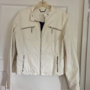 white faux leather woman’s jacket